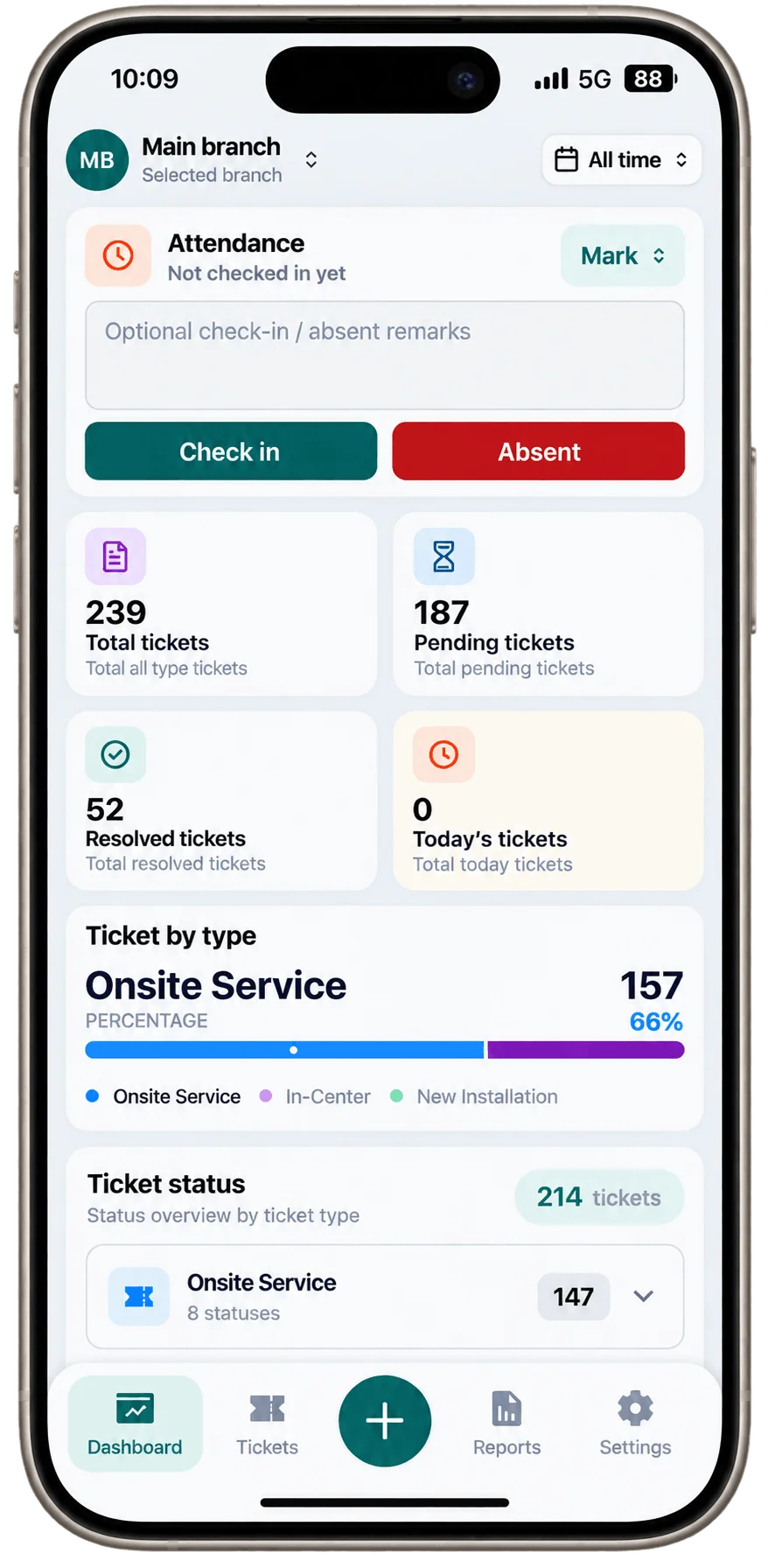 NeyoDesk mobile dashboard for marking attendance